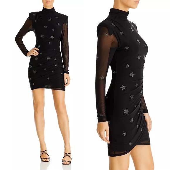 Cinq a Sept Marlene Dress Star Print Black Silver Embellished Sz 0 Bodycon Sexy - Picture 2 of 16